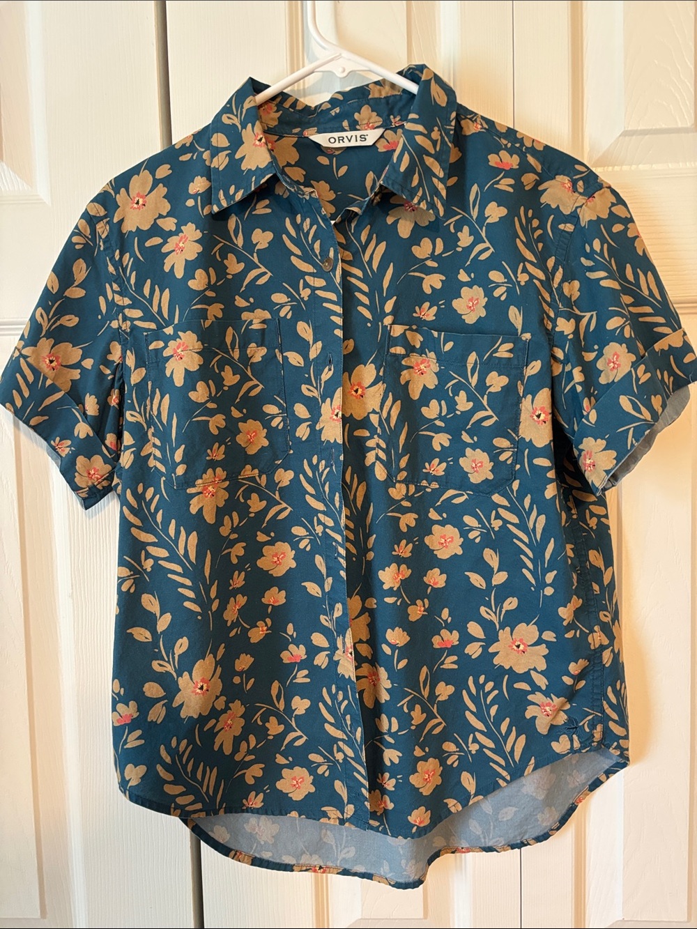 Orvis Teal Floral Short-Sleeve Button-Down Shirt